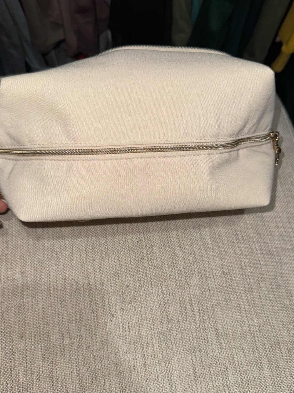 Dolce & Gabbana Cream Canvas Zip Pouch with Gold Hardware